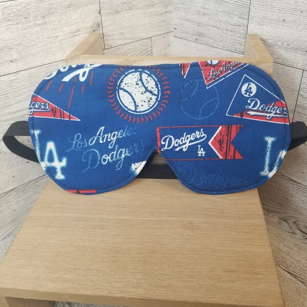 Eye Mask Sleep Mask Handmade Los Angeles Dodgers Team Fabric MLB Baseball Satin Backing Elastic Strap One Size Fits Most Great Gift Travel