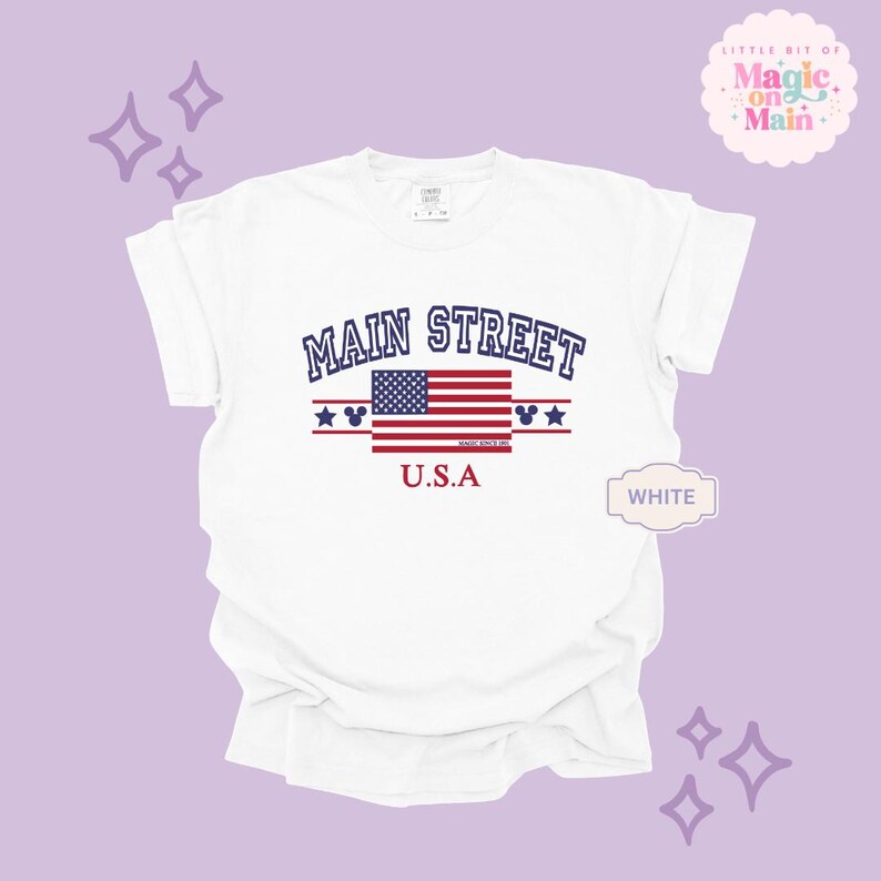 Main Street USA Magic Since 1901 T-Shirt, Vintage American Flag Apparel image 2