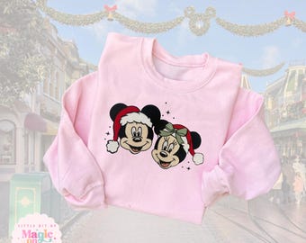 Sudadera navideña bordada de Mickey y Minnie – Rosa, ropa festiva