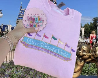 Embroidered Pink Disneyworld Crewneck Sweatshirt, Magic on Main Street