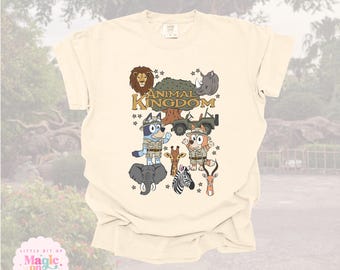 Camiseta Safari del Reino Animal: Camiseta estampada de león, cebra, elefante y jirafa