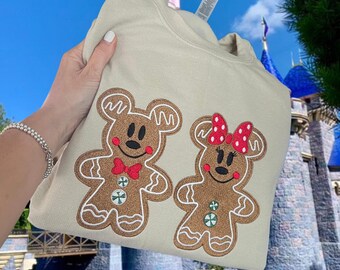 Sudadera navideña de Disneyland, camisa navideña de Disneyland, suéter bordado de Disneyland, pan de jengibre de Disneyland, pan de jengibre de Mickey