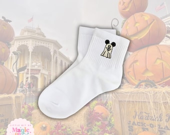 Calcetines bordados de Ghost Mickey – Comodidad de mezcla de algodón para Halloween