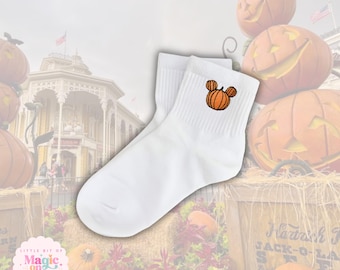 Calcetines bordados de calabaza y Mickey Mouse, calcetines de mezcla de algodón para Halloween.