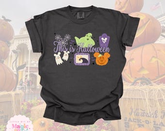 Esta es una camiseta de Halloween: Colores cómodos, impresión DTG, personajes espeluznantes.