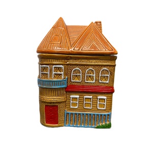 Vintage Ceramic Victorian Gingerbread House Cookie Jar - Made in Japan - Retro Kitchen Piece - 9.5&quot; Tall and 7&quot; wide