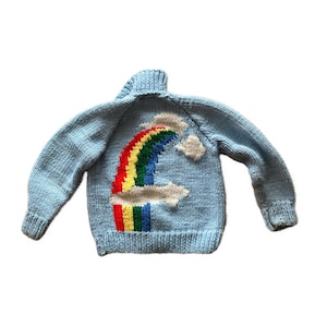 Vintage Handknit Toddler Sweater: Rainbow Over Clouds, Cowichan Style Cardigan