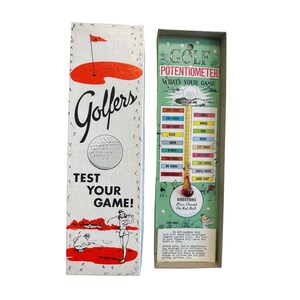 May include: Vintage "Golfers" game box and potentiometer. The box is white with red accents, featuring a golf ball, flag, and golfer illustration. The potentiometer is green with yardage and golf term indicators.