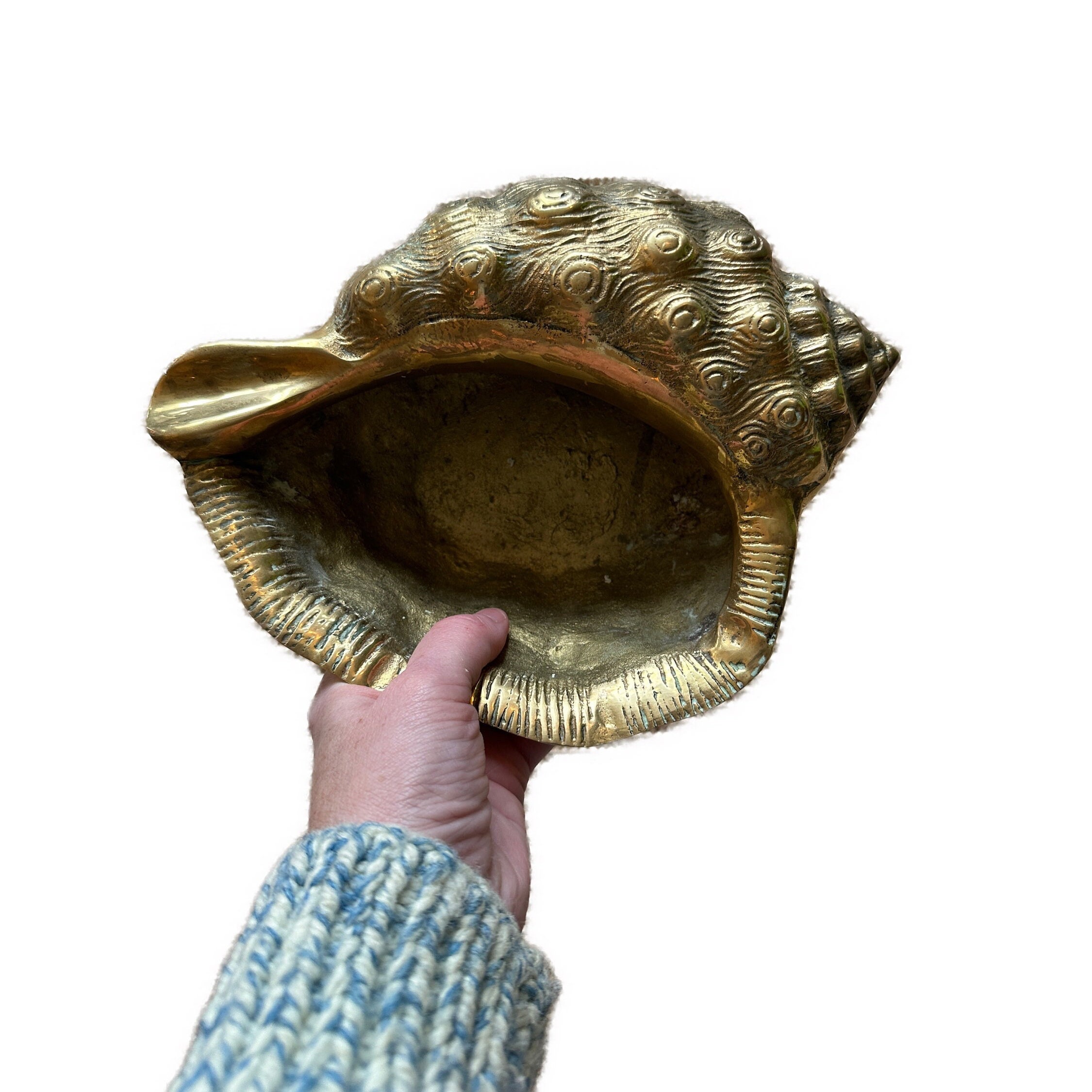 Vintage Nautical Brass Sea Shell Bottle Holder or Cachepot Planter