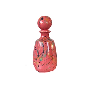Vintage Splatter MCM Ginger Jar - Pink Black Gold Green - Lid and Jar - 13.5&quot; tall and 6&quot; wide at 2.4lbs