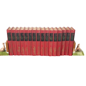 Vintage 16 Volume-Set of &quot;The Children&#39;s Hour&quot; Books - Hardbound Red - 1954 The Spencer Press - Childrens Bookshelf