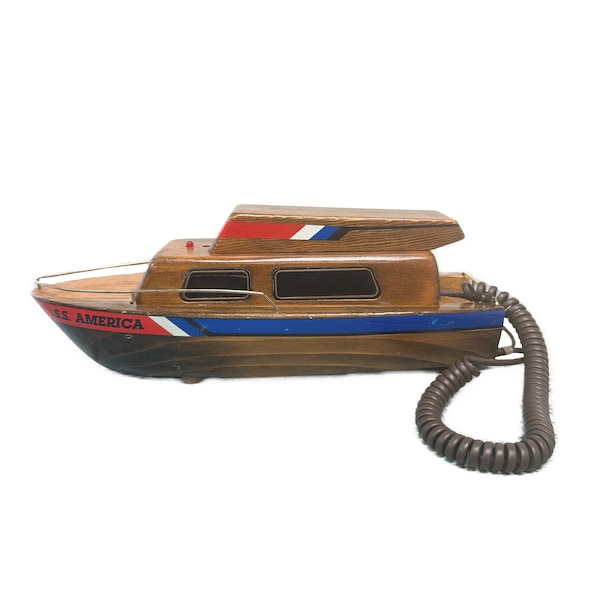 Vintage Brass & Wooden Yacht Landline-Phone with Working Fog Horn Ringer, by Telemania - New in Box - Works