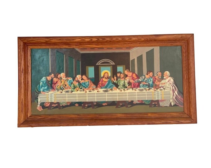 Vintage Paintbynumber last Supper in Original Wood Frame Large 35 X