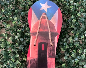 Puerto Rico Flag Flip Flop Pressed Board Wall Hanging.