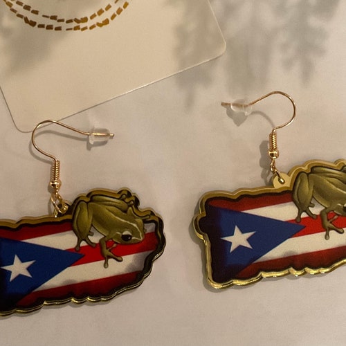 Puerto Rico Flag Stud Earrings Hibiscus Flower Etsy