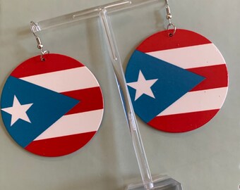 Puerto Rico Flag Earrings w Dangling Blue Tassels