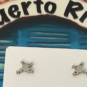 Pendientes de tuerca de rana coqui mini de acero inoxidable de Puerto Rico