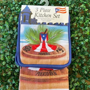 Puerto Rico 3 Piece Kitchen Towel And Pot Holder Set