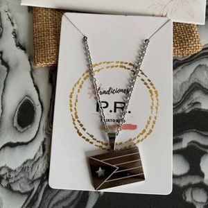 Stainless Steel Puerto Rico Flag Charm With Chain