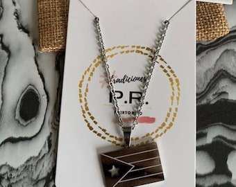 Stainless Steel Puerto Rico Flag Charm With Chain