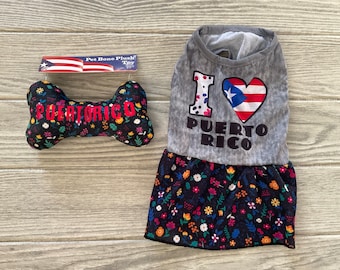 Puerto Rico Pet Mix and Match Dress and Squeaky Pet Toy