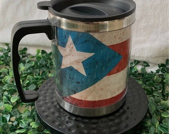 Puerto Rico Flag Taza de viaje con aislamiento frío/calor de 10 oz con asa