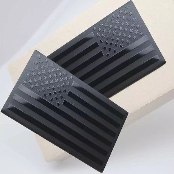 NEW (2Piece) 3D Metal American Flag Emblem Decal,Black American Flag Decal for Car, Truck or SUV,