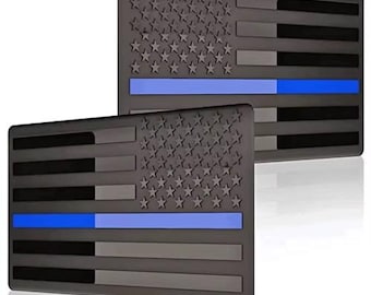NY (2-delad) 3D-dekal med amerikansk flagga i metall, svart med blå amerikansk flagga för bil, lastbil eller SUV.