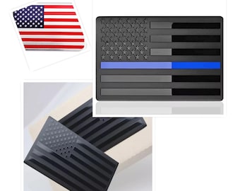 NY (2-delad) 3D-metalldekal med amerikansk flagga, svart dekal med amerikansk flagga för bil, lastbil eller SUV.