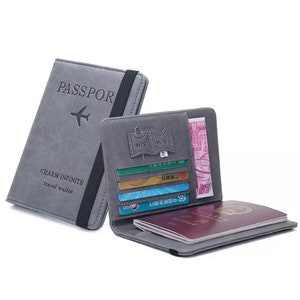 Passport Wallet Holder RFID Blocking Card Cover Case Protector de cuero de pasaporte