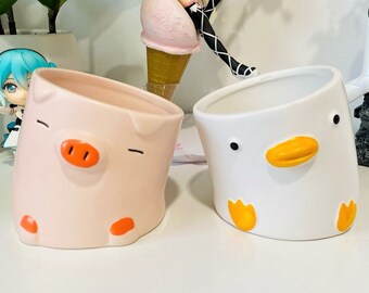 Duck & Pig Planter Pot, Ceramic Planter, Duck Planter, Animal Succulent Planter, Succulent Pot, Flower Pot, Cactus Planter Shipped from USA
