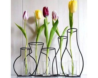 Art Frame Vase, Geometric Vase, Silhouette Vase, Black Metal Vase, Flower Vase, Modern Vase, Minimalist Vase, Art Deco Vase Shipped from USA