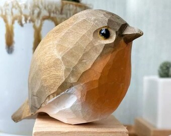 Robin Redbreast Wooden Toy, European Robin Bird, American Robin Wooden Bird, Bird Figurine, Bird Wooden Toy, Shipped from USA