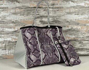 Cute Tote Bag | Cute Purple Snake Skin Beach Bag l Large Travel Shoulder Bag Perfect for Traveling or Carry On Bag