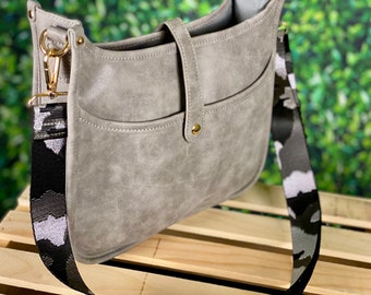 gray leather crossbody