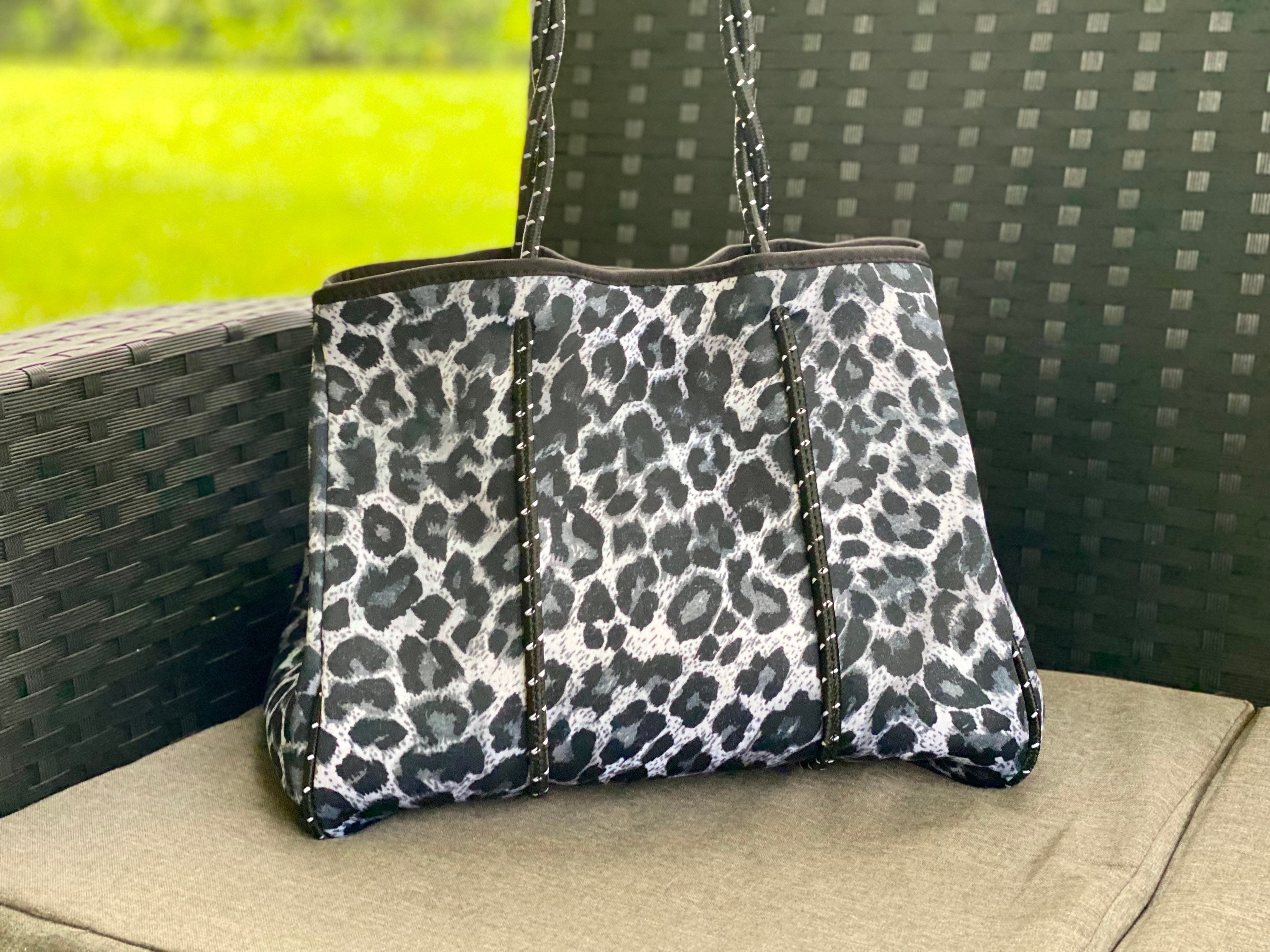 LEOPARD TOTE BAG Designer Handbag Leopard Print Neoprene | Etsy