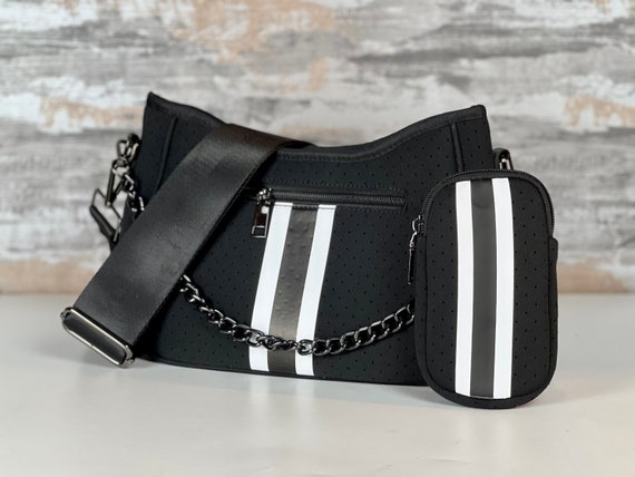 black neoprene crossbody bag