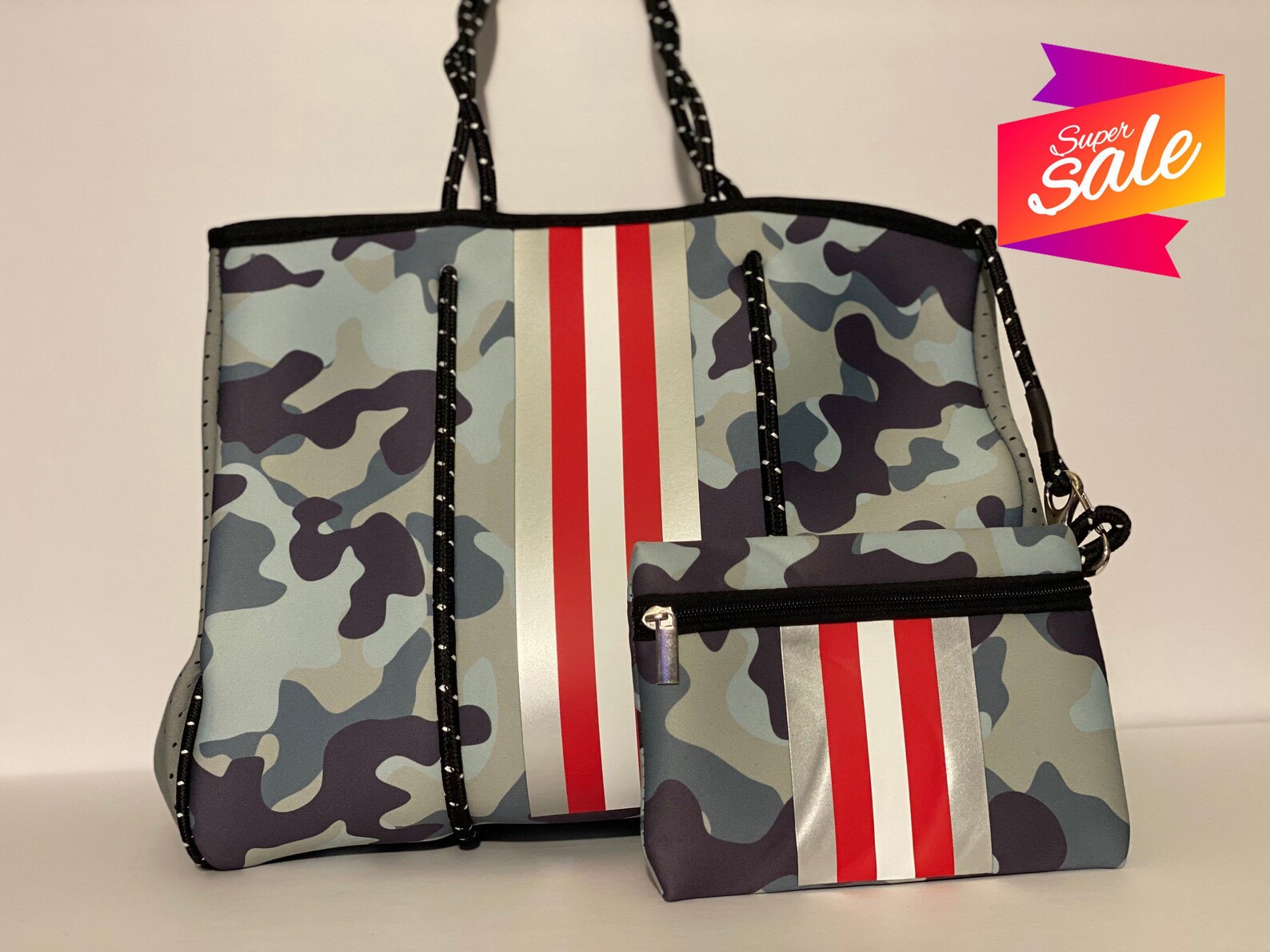 Camo Beach Bag with Red and White Beach Bag Summer 2021 Etsy