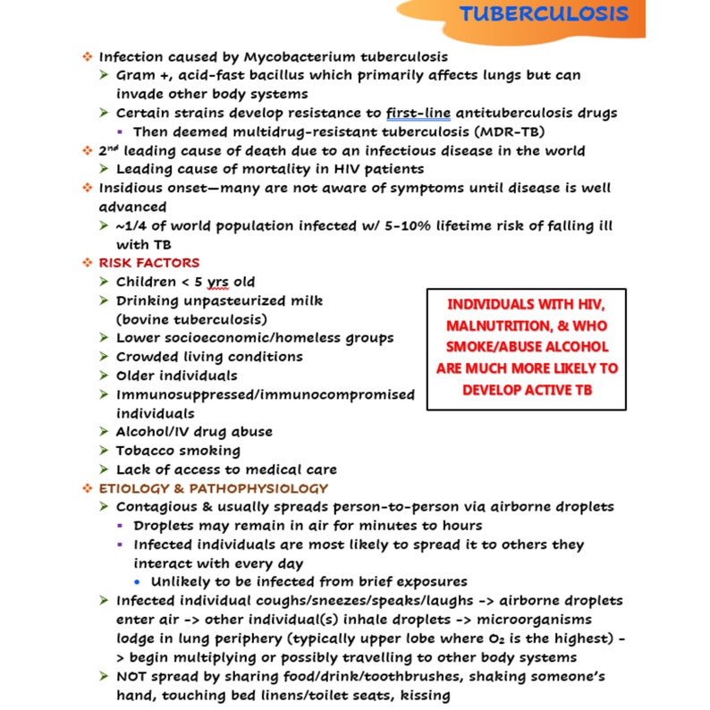 Tuberculosis Nursing School Notes - Etsy