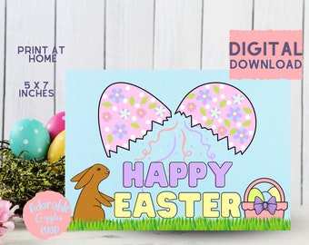 Happy Easter Print at Home Greeting Card, Digital Download