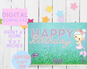 Printable Mermaid Birthday Card, Birthday Card for Little Girls ...