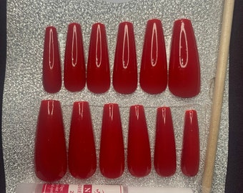 S/M Long Coffin Red Press On Nails | Vamp | Sexy Salon-Like Nails | Reusable | Cinova Nails