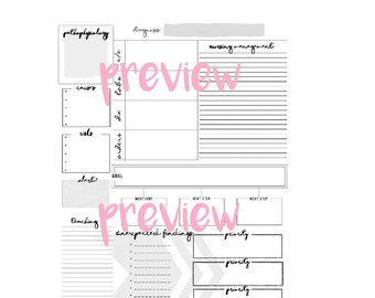 May include: A white planner page with black handwritten headings and lines for notes. Sections include pathophysiology, diagnosis, nursing management, and unexpected findings. The word "preview" is written across the page in pink.