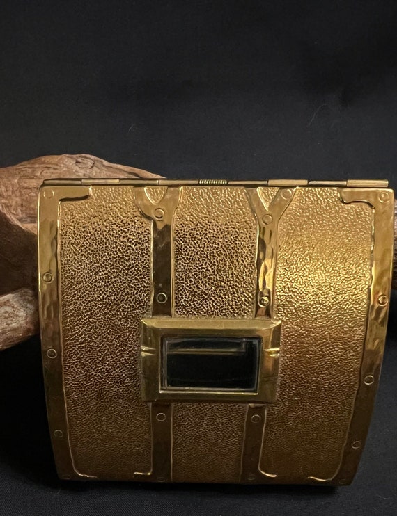 Vintage Gold Toned Evans Steam Trunk Compact With 