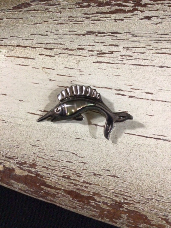 Sterling Silver MOP Taxco Swordfish Pin - image 1