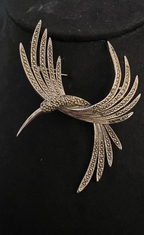 Vintage Sphinx Silver Toned Hummingbird Marcasite 