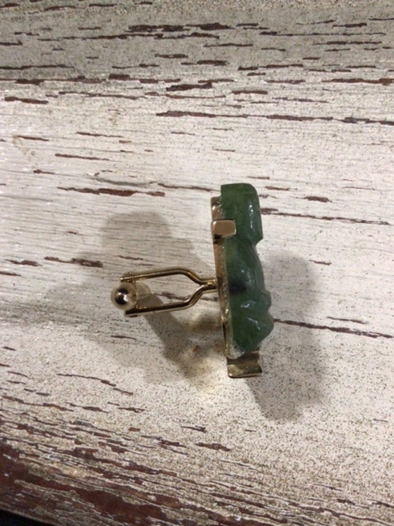 Vintage Cufflink & Tie Tack Set Oriental Jade Car… - image 7