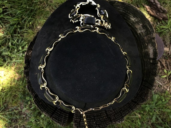 Beautiful Vintage Black Coro Bracelet And Necklace - image 4
