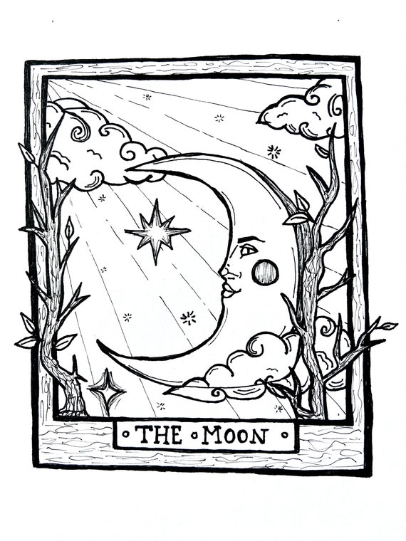 The moon tarot card art print | Etsy