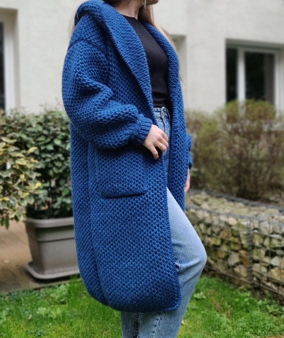 Kapuze Wolle Strickjacke Lang Merino Chunky Oversize Cardigan